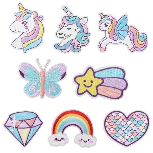 8stk Verträumte Einhorn-Aufbügler für Mädchen, 8 Stile Bestickte Aufbügler DIY-Nähapplikation Reparaturflicken Regenbogen Herz Schmetterling Rautenflicken für Kinder Kleidung Rucksack Mütze 8stk Verträumte Einhorn-Aufbügler für Mädchen, 8 Stile Bestickte Aufbügler DIY-Nähapplikation Reparaturflicken Regenbogen Herz Schmetterling Rautenflicken für Kinder Kleidung Rucksack Mütze von XIHIRCD