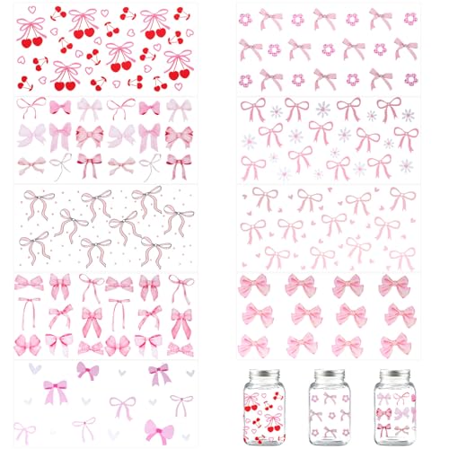 9 Bögen DTF-Transferaufkleber, Transferaufkleber für Tassen mit Rosa Schleife Tassenaufkleber mit Schleife Tassenverpackungen für 16oz Wasserflaschen aus Glas Dekorationen zum Selbermachen 9 Bögen DTF-Transferaufkleber, Transferaufkleber für Tassen mit Rosa Schleife Tassenaufkleber mit Schleife Tassenverpackungen für 16oz Wasserflaschen aus Glas Dekorationen zum Selbermachen von XIHIRCD