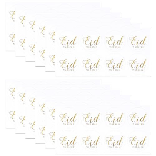 96 Stück / 12 Blatt Eid Mubarak Aufkleber, 4cm Goldene Eid al Adha Aufkleber Islam Muslimische Aufkleber Dekorationsaufkleber Umschlagsiegel für Eid Partygeschenke von XIHIRCD