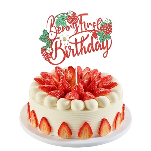 Beeren Erster Geburtstag Kuchen Topper, Obst Thema Kuchen Topper mit Erdbeere und Blume Geburtstagsfeier Dekorationen Beeren Erster Geburtstag Kuchen Topper, Obst Thema Kuchen Topper mit Erdbeere und Blume Geburtstagsfeier Dekorationen von XIHIRCD