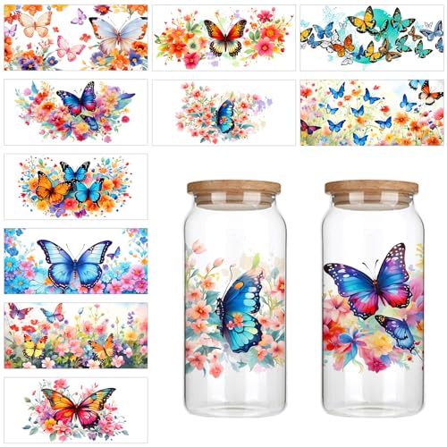 Cup Wraps, 10 Stück Cup Wraps für Glasbecher Schmetterling und Blume Transfer Aufkleber Aufbügel Aufkleber für Tassen Möbel Holz DIY Handwerk Cup Wraps, 10 Stück Cup Wraps für Glasbecher Schmetterling und Blume Transfer Aufkleber Aufbügel Aufkleber für Tassen Möbel Holz DIY Handwerk von XIHIRCD
