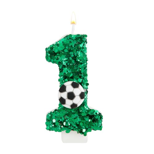 Geburtstag Zahlen Kerzen, Grün Geburtstagskerzen Fußball mit Glänzenden Pailletten Zahlen Kerzen Fußball Kuchenaufsatz für Geburtstagsfeiern Jubiläen Feiern (Nummer 1) von XIHIRCD