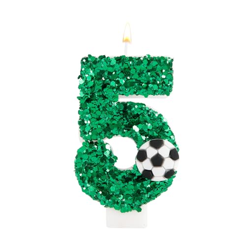 Geburtstag Zahlen Kerzen, Grün Geburtstagskerzen Fußball mit Glänzenden Pailletten Zahlen Kerzen Fußball Kuchenaufsatz für Geburtstagsfeiern Jubiläen Feiern (Nummer 5) von XIHIRCD