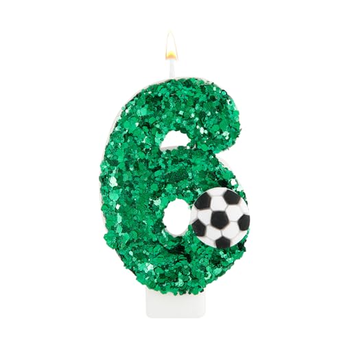 Geburtstag Zahlen Kerzen, Grün Geburtstagskerzen Fußball mit Glänzenden Pailletten Zahlen Kerzen Fußball Kuchenaufsatz für Geburtstagsfeiern Jubiläen Feiern (Nummer 6) von XIHIRCD