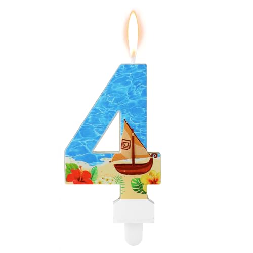 Geburtstagszahlenkerze, Strandthema Geburtstagspartykerze Segelboot Geburtstagsparty Dekoration Paraffin Blaue Zahlenkerzen für Kuchen für Hochzeit Sommerparty (Nummer 4) von XIHIRCD