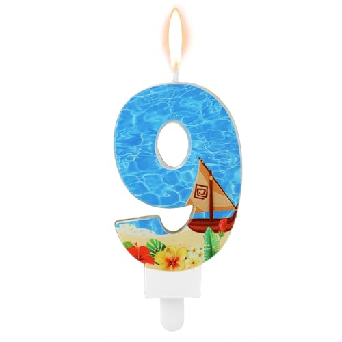 Geburtstagszahlenkerze, Strandthema Geburtstagspartykerze Segelboot Geburtstagsparty Dekoration Paraffin Blaue Zahlenkerzen für Kuchen für Hochzeit Sommerparty (Nummer 9) von XIHIRCD