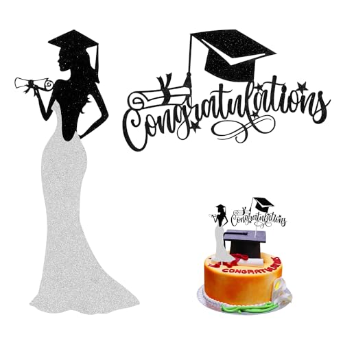 Mädchen-Abschluss-Kuchenaufsatz und Glückwunsch-Kuchenaufsatz, glitzernder Kuchenaufsatz Glückwunsch Graduierung Abschluss-Kuchenaufsatz für Mädchen-Abschluss-Motto-Partyzubehör Dekorationen von XIHIRCD