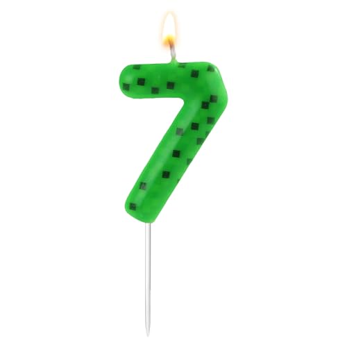 Pixel Miner Geburtstagskuchenkerze, Kuchendekoration Grüne Geburtstagskerzen mit Zahlen Dynamit-Geburtstagskerzen TNT-Geburtstagskerzen für Partydekorationszubehör (7) von XIHIRCD