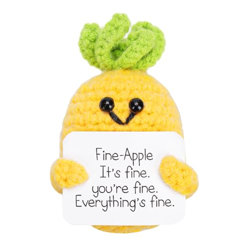 Positive Ananas, 7cm Gestrickte Ananas Puppe Niedlich Ananas zur Emotionalen Unterstützung Positive Kartoffel mit Positiver Karte für Kinder Erwachsene Studenten Dekoration Geschenk Ermutigung von XIHIRCD