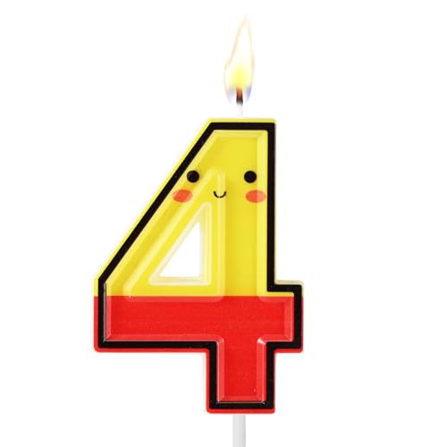 Rote und Gelbe Cartoon Geburtstagskerze, Geburtstagsdekoration mit Anime-Motiven Geburtstagszahlkerze Kuchenaufsatz für Geburtstagspartyzubehör für Jungen und Mädchen (Zahl 4) von XIHIRCD