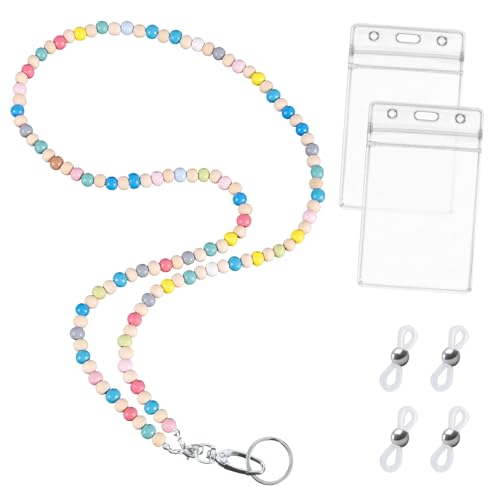 Schlüsselband mit Id Kartenhalter, Lanyard für Schlüssel Bunt Lanyard Lehrer Schlüsselband mit Holzperlen Stilvolles Schlüsselband mit Perlen für Damen Ausweisclip Schlüssel Schlüsselband mit Id Kartenhalter, Lanyard für Schlüssel Bunt Lanyard Lehrer Schlüsselband mit Holzperlen Stilvolles Schlüsselband mit Perlen für Damen Ausweisclip Schlüssel von XIHIRCD