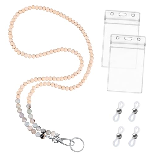 Schlüsselband mit Id Kartenhalter, Naturstein Lanyard Lehrer Schlüsselband mit Holzperlen Stilvolles Schlüsselband mit Perlen für Damen Ausweisclip Schlüssel Schlüsselband mit Id Kartenhalter, Naturstein Lanyard Lehrer Schlüsselband mit Holzperlen Stilvolles Schlüsselband mit Perlen für Damen Ausweisclip Schlüssel von XIHIRCD