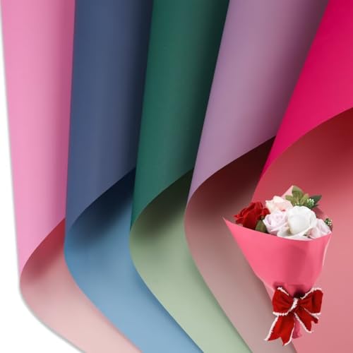 XIHIRCD 20 Blatt 5 Farben Blumen Geschenkpapier, Blumen Verpackungspapier Wasserfest Blumenpapier Blumenstrauß Papier Doppelseitig Floristenbedarf für DIY Hochzeit Geburtstag Geschenk Valentinstag von XIHIRCD