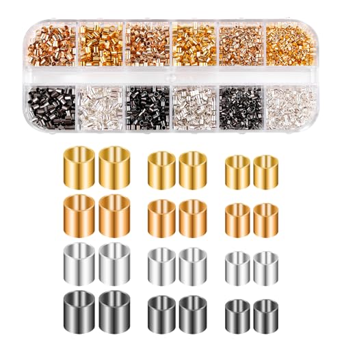 XIHIRCD 2200-teiliges Crimp Röhrchen Set, Crimp-Perlen mit Perlenstopper in 4 Farben 1,5mm, 2mm, 2,5mm für DIY-Ohrringe, Halsketten, Anhänger und Schmuck von XIHIRCD