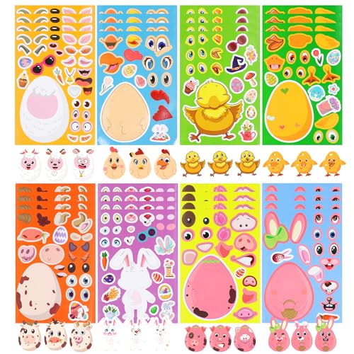 XIHIRCD 32 Blatt Oster-Make-a-Face-Sticker, 8 Stile Basteln Sie Ihre Eigenen Osteraufkleber Hase Schaf Küken Buntes Eierthema Osterpartyspiel Korbfüller Bastelgeschenk für Kinder XIHIRCD 32 Blatt Oster-Make-a-Face-Sticker, 8 Stile Basteln Sie Ihre Eigenen Osteraufkleber Hase Schaf Küken Buntes Eierthema Osterpartyspiel Korbfüller Bastelgeschenk für Kinder von XIHIRCD