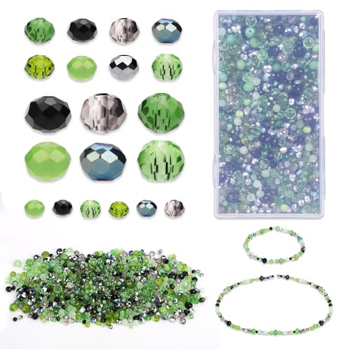 4/6/8 mm 1000 Stück Facettierte Glasperlen für die Schmuckherstellung, Runde Kristallperlen Verschiedene Facettierte Edelsteinperlen Zubehör für Armbänder, Halsketten, DIY, mit Box (Grün) 4/6/8 mm 1000 Stück Facettierte Glasperlen für die Schmuckherstellung, Runde Kristallperlen Verschiedene Facettierte Edelsteinperlen Zubehör für Armbänder, Halsketten, DIY, mit Box (Grün) von XIHIRCD