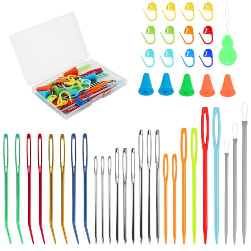 XIHIRCD 42-Teiliges Garnnadel-Set, Häkelnadeln Set Bunt Strickmarker Stumpfe Nadeln mit Großem Öhr Wollnadel Gobelinnadel für Handstich DIY-Basteln XIHIRCD 42-Teiliges Garnnadel-Set, Häkelnadeln Set Bunt Strickmarker Stumpfe Nadeln mit Großem Öhr Wollnadel Gobelinnadel für Handstich DIY-Basteln von XIHIRCD