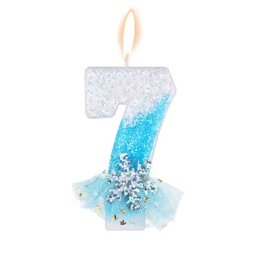 XIHIRCD Geburtstag Nummer Kerzen, Glänzende EIS und Schneezahlen-Geburtstagskuchenkerzen im Winterstil Party- und Schneeflocken-Zahlenkerzen Dekorationszubehör(Zahl 7) von XIHIRCD