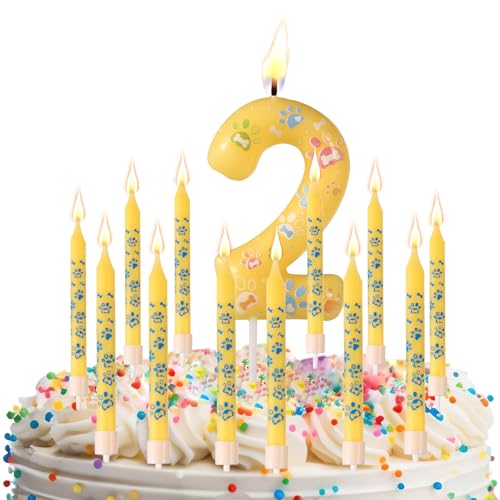 XIHIRCD Zahlen Geburtstagskerzen, Geburtstagskerzen mit Hundemotiv mit 12 Geraden Kerzen Happy Birthday-Kuchenaufsätzen Party-Dekorationszubehör für Haustiere für Jungen und Mädchen (2) von XIHIRCD
