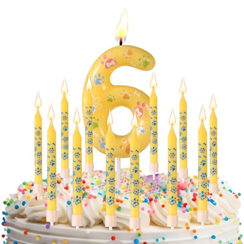 XIHIRCD Zahlen Geburtstagskerzen, Geburtstagskerzen mit Hundemotiv mit 12 Geraden Kerzen Happy Birthday-Kuchenaufsätzen Party-Dekorationszubehör für Haustiere für Jungen und Mädchen (6) von XIHIRCD