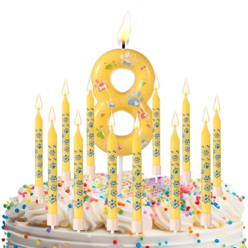 Zahlen Geburtstagskerzen, Geburtstagskerzen mit Hundemotiv mit 12 Geraden Kerzen Happy Birthday-Kuchenaufsätzen Party-Dekorationszubehör für Haustiere für Jungen und Mädchen (8) von XIHIRCD