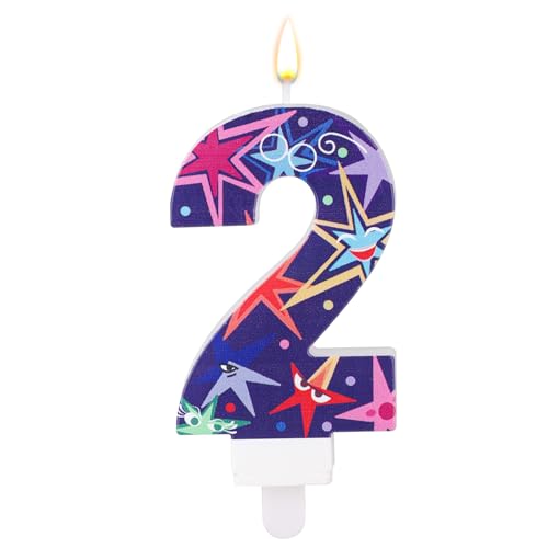 Zahlen Geburtstagskerzen, Partydekoration für Drinnen Dekorative Zahlenkerze Kuchenaufsatzkerze Partydekoration zum Thema Gefühle für Partyzubehör zum Geburtstag im Cartoon-Stil (Zahl 2) von XIHIRCD