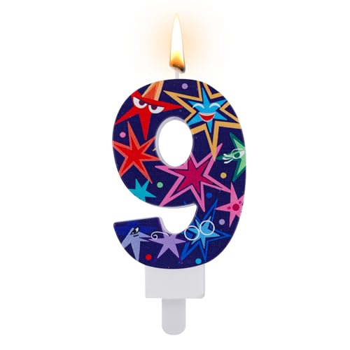 Zahlen Geburtstagskerzen, Partydekoration für Drinnen Dekorative Zahlenkerze Kuchenaufsatzkerze Partydekoration zum Thema Gefühle für Partyzubehör zum Geburtstag im Cartoon-Stil (Zahl 9) von XIHIRCD