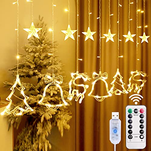 XIHUAN LED Lichtervorhang Weihnachten, LED Sterne Lichterkette,Weihnachtsdeko Lichterkette mit Weihnachtsmuster 138 leds Weihnachtsbeleuchtung Innen Außen 8 Modi fensterbeleuchtung für Weihnachtsdeko von XIHUAN