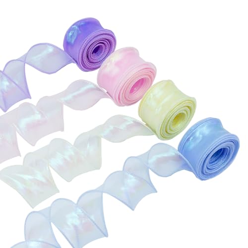 Schillernde Organzaband Chiffonband Glitzerndes Seidenband, 4cm Breit, Organza Geschenkband Bänder Ribbon für Verpackung Dekoration Hochzeit, 4 Farben, 4x900cm von XIINGYAAN