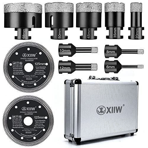 11tlg Fliesenbohrer M14 x 15mm Diamant Bohrkrone 6-68mm + 125mm Trennscheibe Für Winkelschleifer Lochsäge Set Fliesen Granit Feinsteinzeug Keramik Mauerwerk Nass- / Trockenbohrkrone Fliesenbohrkrone 11tlg Fliesenbohrer M14 x 15mm Diamant Bohrkrone 6-68mm + 125mm Trennscheibe Für Winkelschleifer Lochsäge Set Fliesen Granit Feinsteinzeug Keramik Mauerwerk Nass- / Trockenbohrkrone Fliesenbohrkrone von XIIW