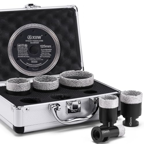 7tlg Fliesenbohrer M14 x 15mm Diamant Bohrkrone 20-68mm + 125mm Trennscheibe Für Winkelschleifer Lochsäge Set Fliesen Granit Feinsteinzeug Keramik Mauerwerk Nass- / Trockenbohrkrone Fliesenbohrkrone 7tlg Fliesenbohrer M14 x 15mm Diamant Bohrkrone 20-68mm + 125mm Trennscheibe Für Winkelschleifer Lochsäge Set Fliesen Granit Feinsteinzeug Keramik Mauerwerk Nass- / Trockenbohrkrone Fliesenbohrkrone von XIIW