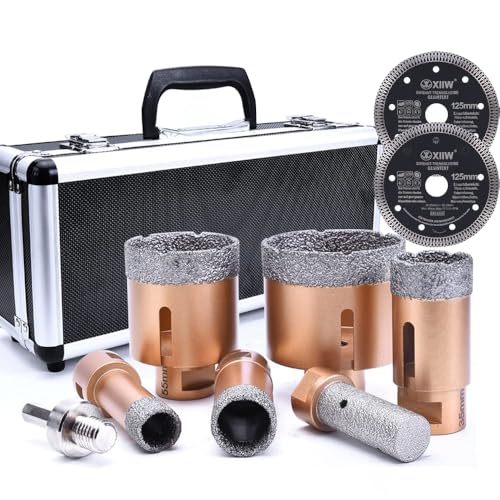 9tlg Diamant Fliesenbohrer M14 Diamantbohrer, 20-27-35-55-68mm + HEX Adapter + 25mm Fingerfräser + 2x 125mm Trennscheibe | 15mm Segmenthöhe | Nass Trocken Lochsägen Set für Keramik Mauerwerk Granit 9tlg Diamant Fliesenbohrer M14 Diamantbohrer, 20-27-35-55-68mm + HEX Adapter + 25mm Fingerfräser + 2x 125mm Trennscheibe | 15mm Segmenthöhe | Nass Trocken Lochsägen Set für Keramik Mauerwerk Granit von XIIW