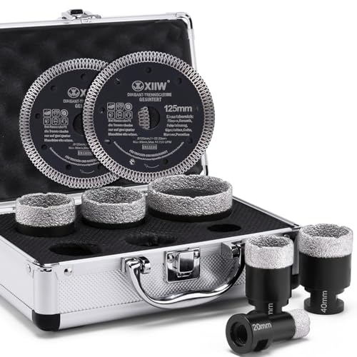 8tlg Diamant Fliesenbohrer Set 20/35/38/40/50/68mm x M14 Diamantbohrer Lochsägen Bohrkrone Fliesenbohrkronen zum Bohren von harten Materialien wie Keramik, Marmor, Mauerwerk, mit 2x 125mm Trennscheibe 8tlg Diamant Fliesenbohrer Set 20/35/38/40/50/68mm x M14 Diamantbohrer Lochsägen Bohrkrone Fliesenbohrkronen zum Bohren von harten Materialien wie Keramik, Marmor, Mauerwerk, mit 2x 125mm Trennscheibe von XIIW
