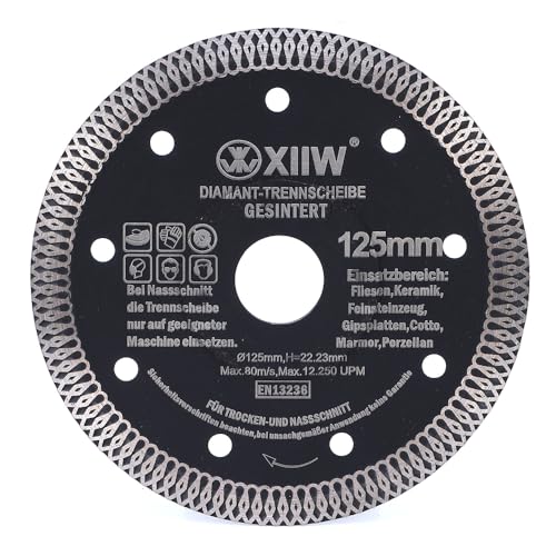 Diamanttrennscheibe Ø125mm Trennscheiben, 10mm Segment, Schnittbreite von ca. 1,4 mm, extra dünn Turbo Winkelschleifern Diamant-Trennscheibe für Beton Fliesen Granit Diamanttrennscheibe Ø125mm Trennscheiben, 10mm Segment, Schnittbreite von ca. 1,4 mm, extra dünn Turbo Winkelschleifern Diamant-Trennscheibe für Beton Fliesen Granit von XIIW