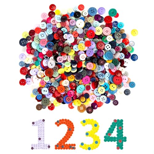 XIKAYA 1000 Stück Knopf-Mix Set – Bunte Bastelknöpfe in Candyfarben (7-15mm) – Kunststoffknöpfe für DIY, Kinderhandwerk & Geschenkdekoration von XIKAYA