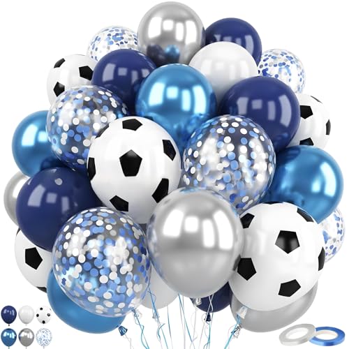 Luftballons, XIMEY 50 Stück Luftballons Fussball, Luftballons Blau Weiss, Luftballons Blau, Ballons Geburtstag, Luftballon Geburtstag, Fussball Partydeko (Fußball Blau, 50) von XIMEY