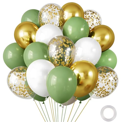 Luftballons Grün Gold, XIMEY 60 Stück Luftballons Salbeigrün, Luftballons Grün, Luftballons Eukalyptus Grün, Ballons Geburtstag, Luftballon Geburtstag, Partydeko (Grün Weiß Gold, 60) von XIMEY