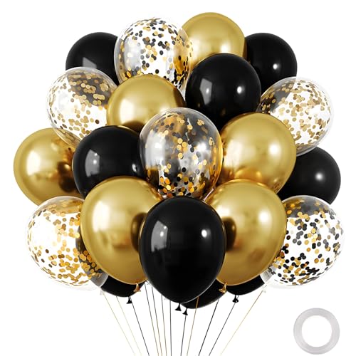 XIMEY 60 Stück Luftballons Schwarz Gold, Schwarze Luftballons, Ballons Geburtstag, Luftballon Geburtstag, Partydeko (Schwarzes Gold, 60) von XIMEY