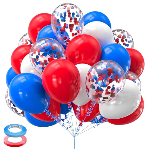 XIMEY 50/60 Stück Luftballons Salbeigrün, Luftballons Bunt, Luftballons Pastellfarben, Pailletten Ballons Geburtstag, Ballons Hochzeit, für Ballongirlande, Weltmeisterschaft (Rot, Blau, Weiß, 60) von XIMEY