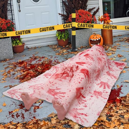 XIMISHOP Halloween Deko Leiche,5.4 FT Aufblasbarer Leichen Requisiten with Warnband Halloween Toter Körper Gefälschte Leiche Deko for Halloween Indoor Outdoor Friedhofs Haunted House Garden Deko von XIMISHOP