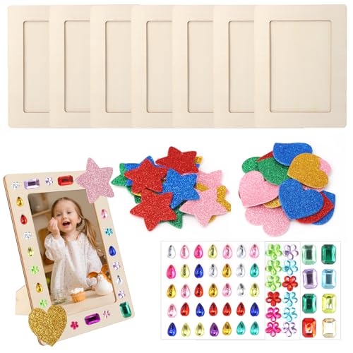 Bilderrahmen Holz Set zum Bemalen, 8 Stück Fotorahmen Bastelset Holzrahmen Holzbilderrahmen zum Bemalen, DIY Bilderrahmen Klein Basteln Set Kinder mit Glitzersteine & Sticker für Geburtstage Geschenke von XIMKONTER