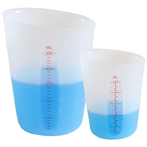 2 Stück Silikon Messbecher Krüge, 500ml/250ml Epoxidharz Mischbecher mit Skala Clear, Silicone Measuring Cups für Epoxidharz Gießformen, DIY Handmade, Basteln, Labor, Küche von XIMUHO