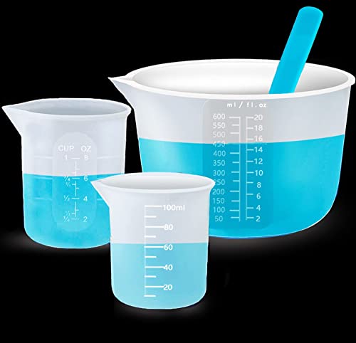 3 Stück große Silikon-Messbecher, 600 ml & 250 ml & 100 ml wiederverwendbare antihaftbeschichtete Silikon-Mixbecher für Epoxidharz, Schmuckherstellung von XIMUHO