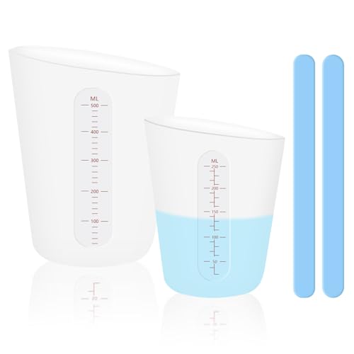 Silikon Messbecher Krüge, 500ml/250ml Epoxidharz Mischbecher mit Skala Clear, Silicone Measuring Cups Mit Mischstabfür Epoxidharz Gießformen, DIY Handmade, Basteln, Labor, Küche (4) von XIMUHO