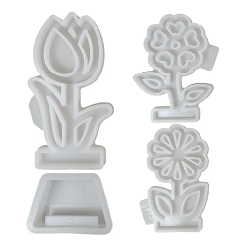 Gießformen Silikon Frühling, 4 Stück Gipsformen Blumentopf Silikonformen zum Gießen, Silikon Blumen Gießform Kerzenformen zum Gießen für DIY Deko von XINBAIJI