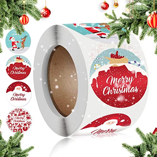 500 Stück Weihnachtsaufkleber, Weihnachtsgeschenke Sticker, Rund Etiketten Merry Christmas, Geschenk Aufkleber (Weihnachten-B) von XINCHEN