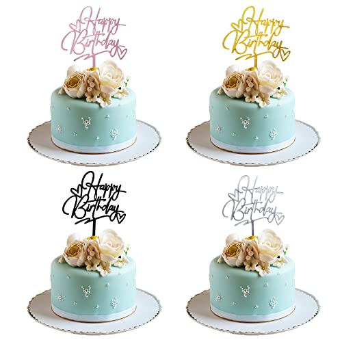 XINCHENG 4 Stück Cake Toppe Happy Birthday Tortendeko Geburtstag Acryl Kuchen Deko Torten(Gold, Rot, Silber, Schwarz)… von XINCHENG