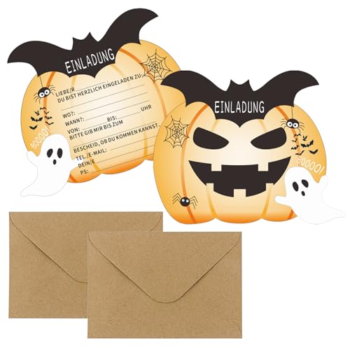 XINDY 12x Halloween Einladungskarten Kinder Halloween Party Einladung Kindergeburtstag Mädchen Junge Gruselige Kürbis Einladungskarte zum Geburtstag von XINDY