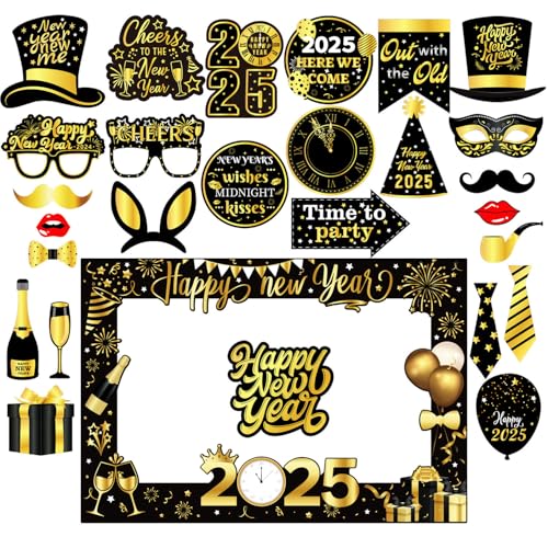 XINDY 28 Stück Silvester Foto Requisiten Fotobox Accessoires Neujahr Photo Booth Props mit Happy New Year Fotorahmen Bilderrahmen für Silvester deko 2025 Silvester Party Zubehör XINDY 28 Stück Silvester Foto Requisiten Fotobox Accessoires Neujahr Photo Booth Props mit Happy New Year Fotorahmen Bilderrahmen für Silvester deko 2025 Silvester Party Zubehör von XINDY