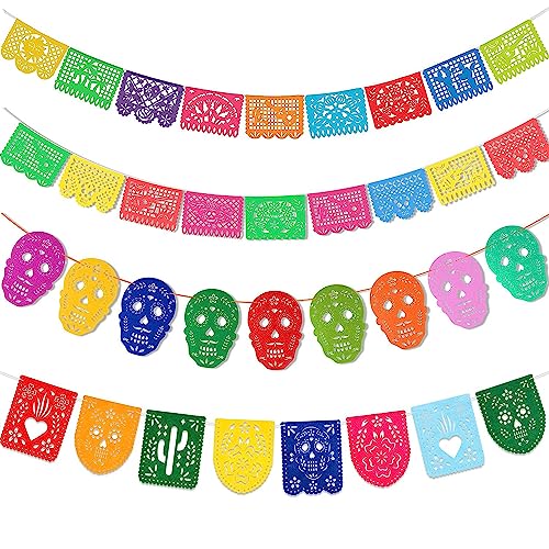 XINDY 4 Stück Papel Picado Mexiko Fiesta Banner Tag der Toten Banner Halloween Dia De Los Muertos Deko Banner Filz Mexikanische Totenkopf Banner Girlande für Tag der Toten Deko Halloween Party XINDY 4 Stück Papel Picado Mexiko Fiesta Banner Tag der Toten Banner Halloween Dia De Los Muertos Deko Banner Filz Mexikanische Totenkopf Banner Girlande für Tag der Toten Deko Halloween Party von XINDY
